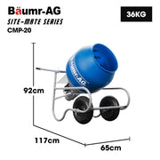 BAUMR-AG 100L Cement Concrete Mixer, Easy Clean, Ultra-Light, Rust-proof, Impact-Resistant Poly Drum, 16 Inch Tyres