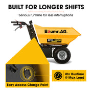 BAUMR-AG 48V Battery Powered Wheelbarrow, Hydraulic 200L Bucket, 1000W Brushless Electric Motor, 500kg Capacity