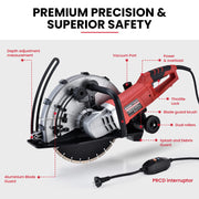 BAUMR-AG 355mm Electric Circular Concrete Saw Wet/Dry, with Diamond Blade