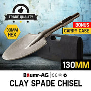 BAUMR-AG 130mm Clay Pointed-Tip Spade Jackhammer Chisel, 30mm Hex with Bonus Carry Case