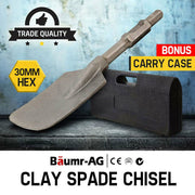 BAUMR-AG 140mm Square-Tipped 30mm Hex Clay Spade Jackhammer Chisel with Bonus Carry Case