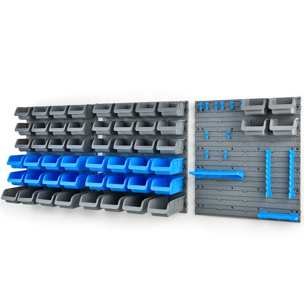 BAUMR-AG 69pc Wall Mounted Parts Bin Rack with Tool Holders - Blue ...
