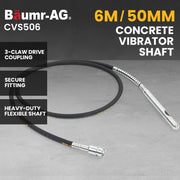 BAUMR-AG CVS506 6 Metre x 50mm Concrete Vibrating Shaft, Australian Standard 3-Claw Drive Coupler