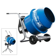 BAUMR-AG 140L Portable Cement Concrete Mixer with Pedestal Stand, 550W Electric Motor, 10 Inch Solid Rubber Wheels