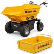 BAUMR-AG 48V Battery Powered Wheelbarrow, Hydraulic 200L Bucket and Flat Bed Tray, 1000W Brushless Electric Motor, 500kg Capacity