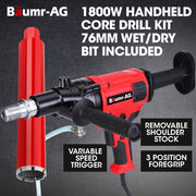 BAUMR-AG 1800W 120mm Handheld Core Drill & 76mm Diamond Drill Bit Combo, for Concrete Coring Hole Drilling
