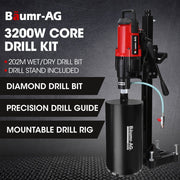 PRE-ORDER BAUMR-AG 3200W 280mm Vertical Stand Core Drill & 202mm Drill Bit Combo, for Demolition Concrete Coring Hole Drilling