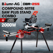 BAUMR-AG 254mm Sliding Compound dual Mitre Drop Saw and Adjustable Stand Combo