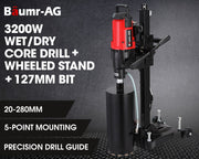 BAUMR-AG 3200W 280mm Wet Dry Core Drill Wheeled Stand & 127mm Bit Combo, for Concrete Coring Hole Drilling