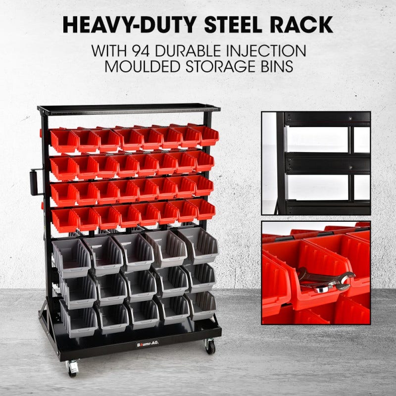 BAUMR-AG 94 Parts Bin Rack Storage System Mobile Double-Sided - Red ...