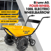 BAUMR-AG 40V Battery Powered Wheelbarrow Motorised Electric, 100L Bucket Volume, 4 Wheel, 260kg Capacity