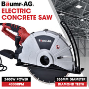 BAUMR-AG 355mm Electric Circular Concrete Saw Wet/Dry, with Diamond Blade