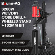 BAUMR-AG 3200W 280mm Wet/Dry Core Drill w/ Wheeled Stand & 102mm Bit Combo, for Concrete Coring Hole Drilling