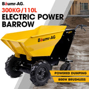 BAUMR-AG 300kg / 110L Electric Wheelbarrow, Motorised Tipping Action, 48V 20Ah Battery Powered Mini Dumper