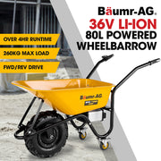 BAUMR-AG 36V Battery Powered Wheelbarrow Motorised Electric, 80L Bucket Volume, 260kg Capacity