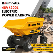 BAUMR-AG 48V Battery Powered Wheelbarrow, 200L Bucket, 1000W Brushless Electric Motor, 280kg Capacity, 8hr Max Runtime