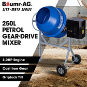 BAUMR-AG 250L Heavy-Duty Petrol Concrete Cement Mixer, 3hp 105cc Engine