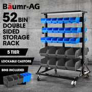 BAUMR-AG 52 Parts Bin Rack Storage System Mobile Double-Sided - Blue