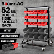 BAUMR-AG 52 Parts Bin Rack Storage System Mobile Double-Sided - Red