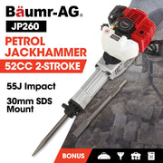 BAUMR-AG 2 Stroke 52cc Petrol Jackhammer, with 2 Chisels, Carry Bag