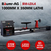 BAUMR-AG 1000 x 350mm Wood Lathe Turning Machine, 370W S1 Motor, 4 Speed