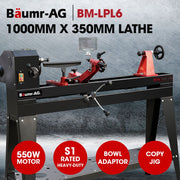 BAUMR-AG 1000 x 350mm Heavy Duty Wood Lathe Turning Machine, 550W S1 Motor, Variable Speed, with Stand