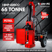 BAUMR-AG 65 Tonne Petrol Hydraulic Wood Horizontal and Vertical Towed Log Splitter with Detachable 4-Way Wedge - HPS800