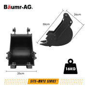 BAUMR-AG Digging Bucket for BSR8000 1T Excavator, 11L, Twin Chisel Teeth, Heavy-Duty Steel