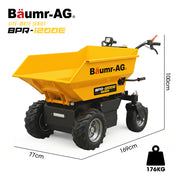BAUMR-AG 48V Battery Powered Wheelbarrow, 200L Bucket, 1000W Brushless Electric Motor, 280kg Capacity, 8hr Max Runtime