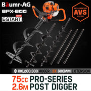 Baumr-AG Post Hole Digger 75CC Posthole Earth Auger Fence Borer Petrol Drill Bit