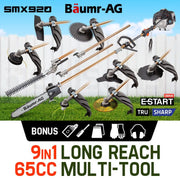 BAUMR-AG 65cc 9in1 Long Reach Garden Multi-tool, Pole Saw, Hedge & Line Trimmer, Brush Cutter, 12