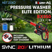 BAUMR-AG BX350 Cordless 20V Pressure Washer Kit, 6 Stage Spray Head, Detergent Nozzle, Water Carrier, Battery & Charger
