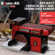 BAUMR-AG Bench Belt and Disc Sander Combo, 100mm Linisher + 150mm Disc, S1 Rated 400W Brushless Motor, Horizontal & Vertical Sanding