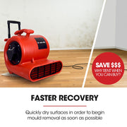 BAUMR-AG Carpet Floor Dryer Air Mover Blower Fan, 3-Speed, 1400CFM, Commercial/Home, Telescopic Handle and Wheels