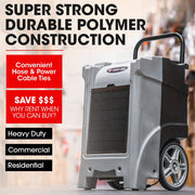 BAUMR-AG 90L/day Commercial Industrial LGR Air Dehumidifier for Mould, Portable, Stackable, LCD Display, Wheels