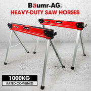 Baumr-AG 2 x Steel Sawhorses, 1000kg Capacity, Folding, 2x4 Support Arms