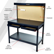 BAUMR-AG Steel Workbench with LED Worklight for Garage Workshop