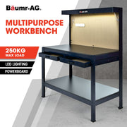 BAUMR-AG Steel Workbench with LED Worklight for Garage Workshop
